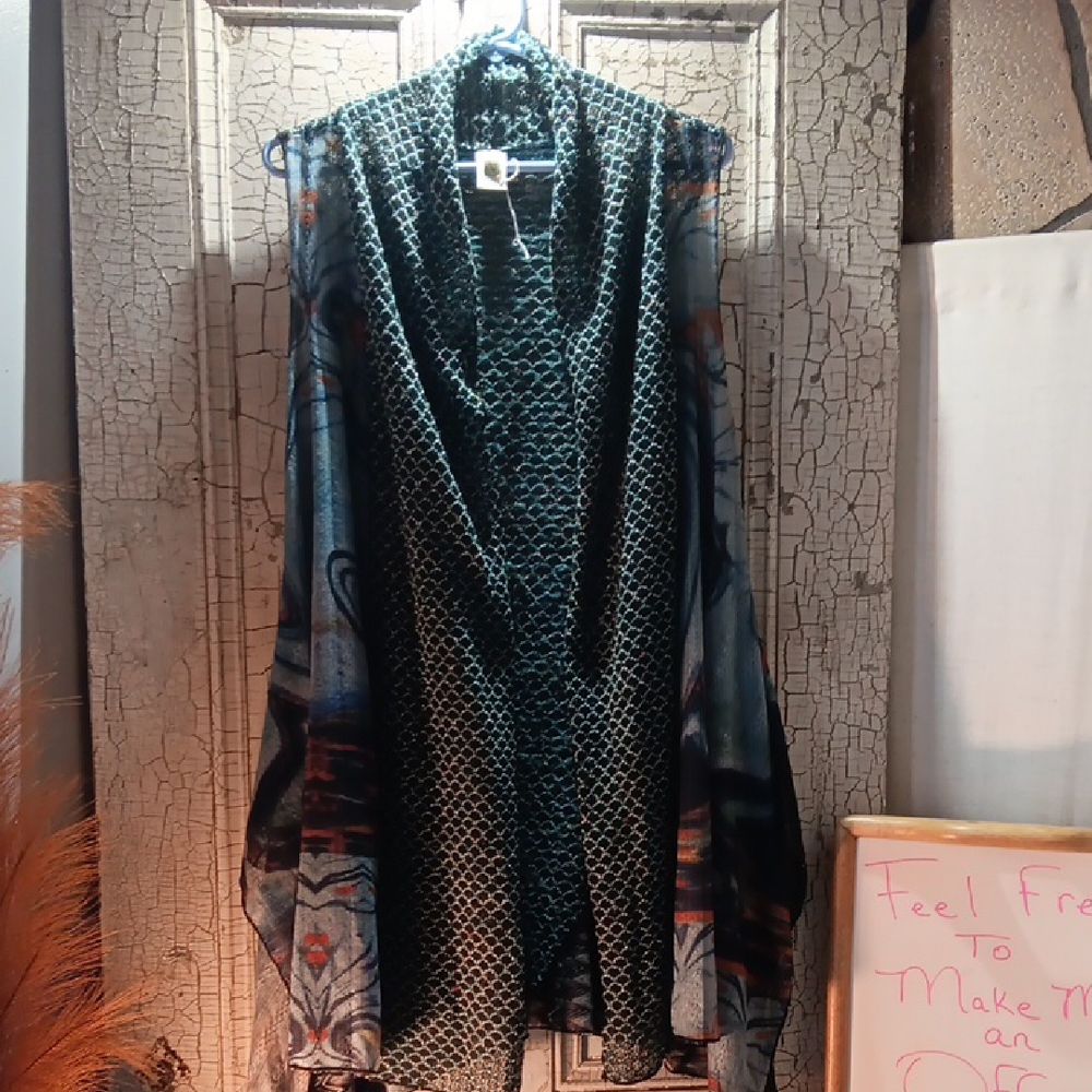 Teal Blue Textured Knit Vest with Shawl Collar